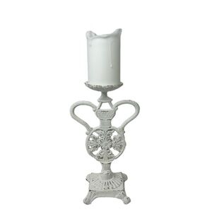 Vintage Cast Iron Candle Holder Painted White 11.5” Tall